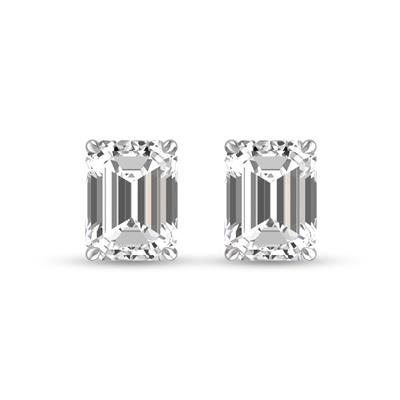 Lab Grown 1 Carat Emerald Cut Solitaire Diamond Earrings in 14K White Gold