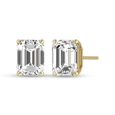 Lab Grown 1 Carat Emerald Cut Solitaire Diamond Earrings in 14K Yellow Gold