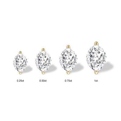 Lab Grown 3/4 Carat Marquise Solitaire Diamond Earrings in 14K Yellow Gold