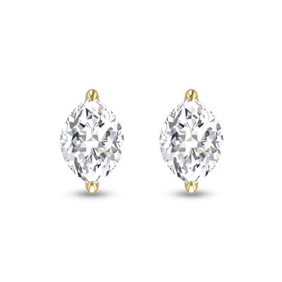 Lab Grown 1 Carat Marquise Solitaire Diamond Earrings in 14K Yellow Gold