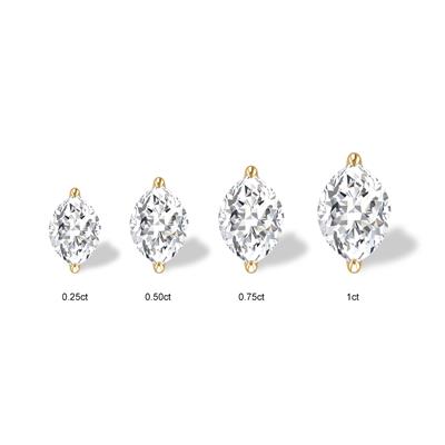 Lab Grown 1 Carat Marquise Solitaire Diamond Earrings in 14K Yellow Gold