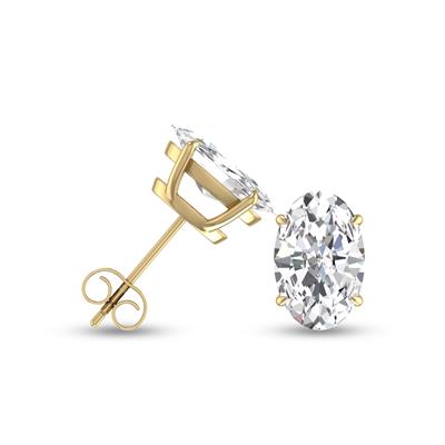 Lab Grown 3/4 Carat Oval Solitaire Diamond Earrings in 14K Yellow Gold