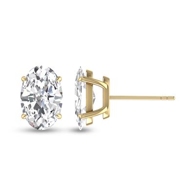 Lab Grown 3/4 Carat Oval Solitaire Diamond Earrings in 14K Yellow Gold