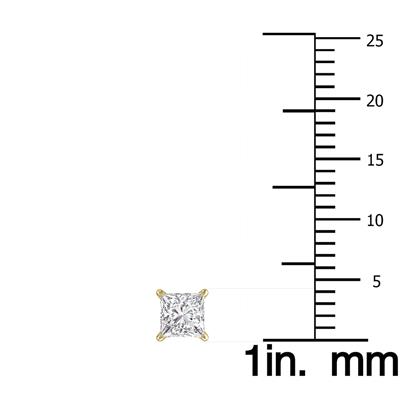 Lab Grown 1 Carat Princess Cut Solitaire Diamond Earrings in 14K Yellow Gold