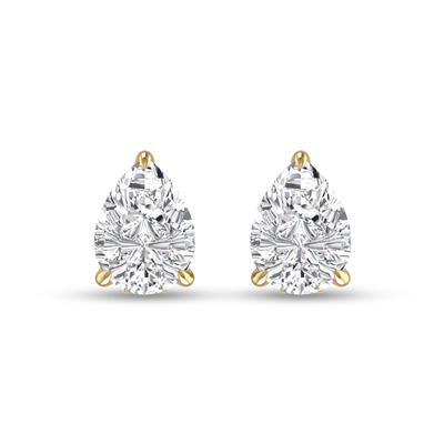 Lab Grown 3/4 Carat Pear Shaped Solitaire Diamond Earrings in 14K Yellow Gold