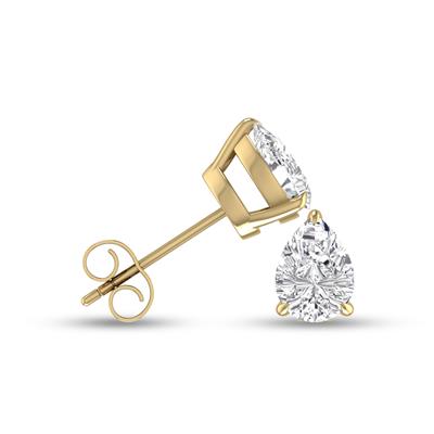 Lab Grown 3/4 Carat Pear Shaped Solitaire Diamond Earrings in 14K Yellow Gold