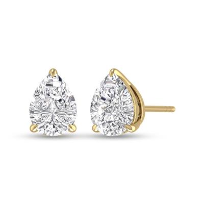 Lab Grown 3/4 Carat Pear Shaped Solitaire Diamond Earrings in 14K Yellow Gold