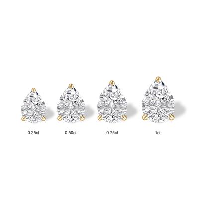 Lab Grown 3/4 Carat Pear Shaped Solitaire Diamond Earrings in 14K Yellow Gold