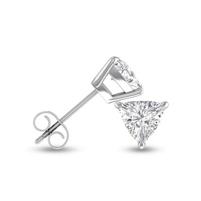 Lab Grown 1 Carat Trillion Shaped Solitaire Diamond Earrings in 14K White Gold