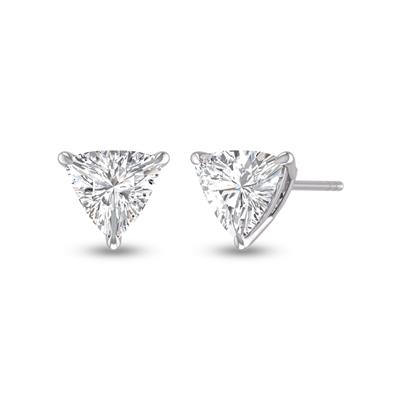 Lab Grown 1 Carat Trillion Shaped Solitaire Diamond Earrings in 14K White Gold