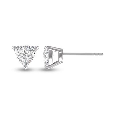 Lab Grown 1 Carat Trillion Shaped Solitaire Diamond Earrings in 14K White Gold
