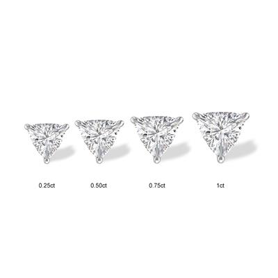 Lab Grown 1 Carat Trillion Shaped Solitaire Diamond Earrings in 14K White Gold