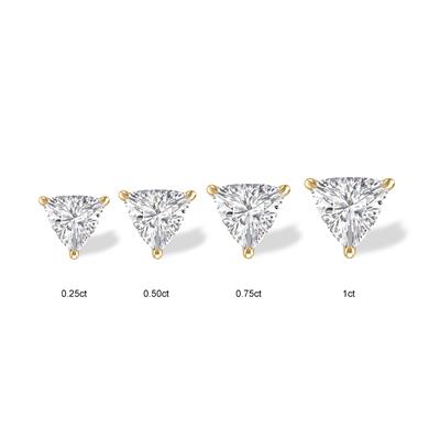 Lab Grown 1 Carat Trillion Shaped Solitaire Diamond Earrings in 14K Yellow Gold