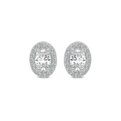 1/2 Carat TW Oval Shape Lab Grown Diamond Halo Earrings in 14K White Gold
