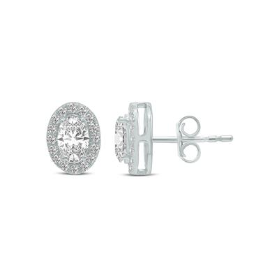 1/2 Carat TW Oval Shape Lab Grown Diamond Halo Earrings in 14K White Gold