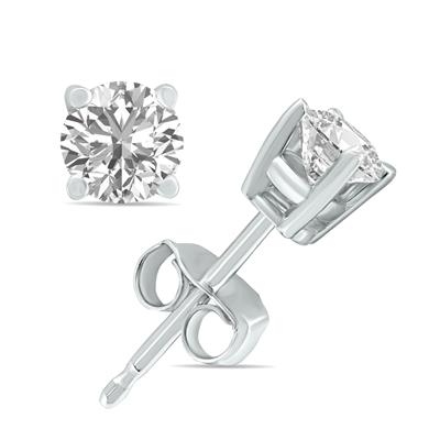 1 Carat TW Lab Grown Diamond Round Solitaire Stud Earrings in 14K White Gold