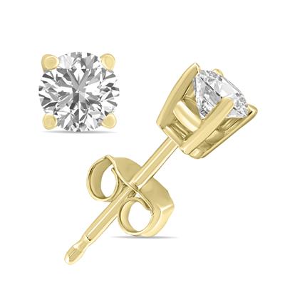 1.50 Carat TW Lab Grown Diamond Round Solitaire Stud Earrings in 14K Yellow Gold