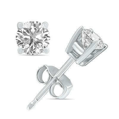 2 Carat TW Lab Grown Diamond Round Solitaire Stud Earrings in 14K White Gold