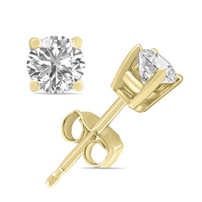 2 Carat TW Lab Grown Diamond Round Solitaire Stud Earrings in 14K Yellow Gold