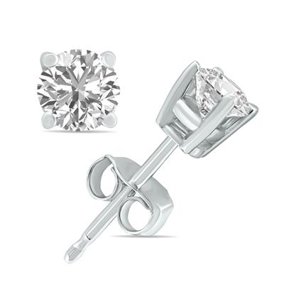 3 Carat TW Lab Grown Diamond Round Solitaire Stud Earrings in 14K White Gold