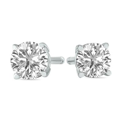 3 Carat TW Lab Grown Diamond Round Solitaire Stud Earrings in 14K White Gold