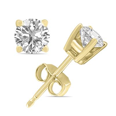 7 Carat TW Lab Grown Diamond Round Solitaire Stud Earrings in 14K Yellow Gold