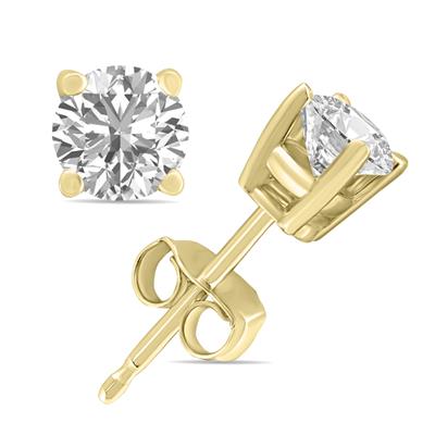 10 Carat TW Lab Grown Diamond Round Solitaire Stud Earrings in 14K Yellow Gold