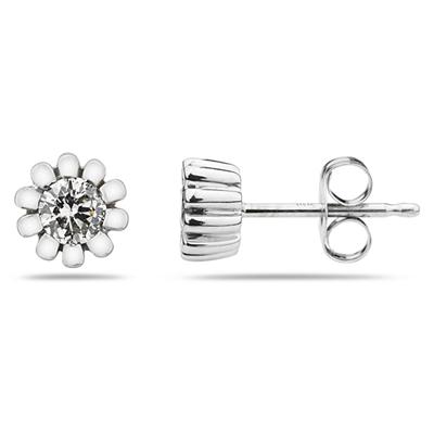 Diamond Stud Flower Earrings in White Gold