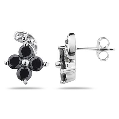 Black & White Diamond Flower Earrings in White Gold