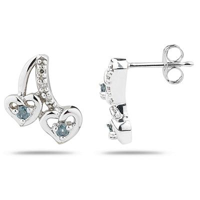 Heart Shaped Blue and White Diamond Earrings in White Gold
