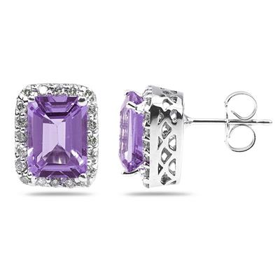 3.75ctw Emerald Cut Amethyst and Diamond Earrings in 14K White Gold