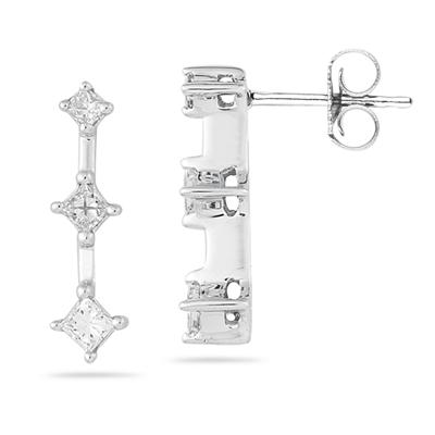 .25 ct.tw Three-Stone White Gold Diamond Drop Princess Earrings 14k