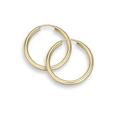 14K Yellow Gold Hoop Earrings - 13/16" diameter (2mm thick)