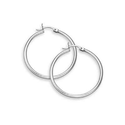 14K White Gold Hoop Earrings - 1 1/4" (2mm thickness)