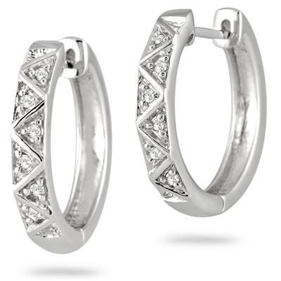 1/10 Carat Diamond Hoop Earrings in Solid .925 Sterling Silver