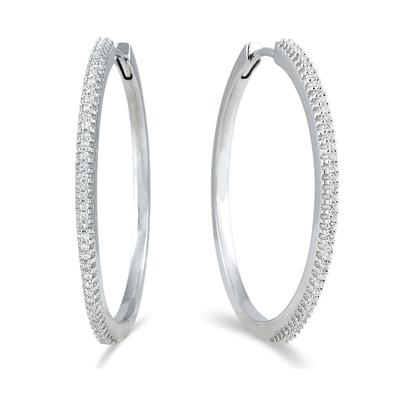 1/3 Carat TW Genuine Diamond Hoop Earrings in Platinum Plated .925 Sterling Silver