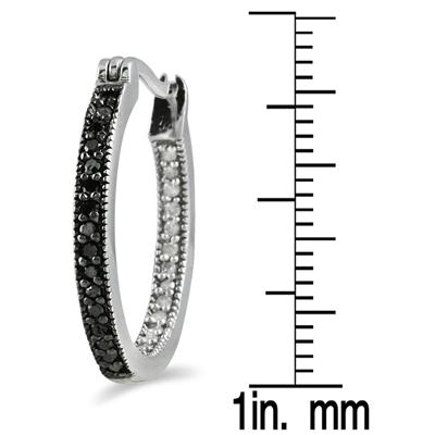 1/3 CTW Genuine Black and White Diamond Hoop Earrings in .925 Sterling Silver