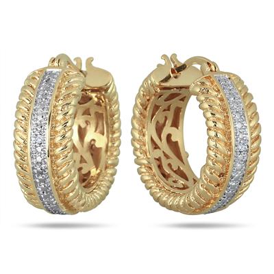 18K Gold Plated Brass Diamond Hoop Earrings