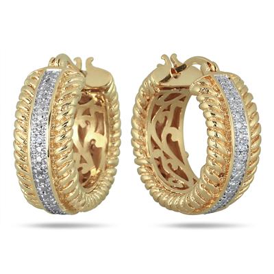 18K Gold Plated Brass Diamond Hoop Earrings 