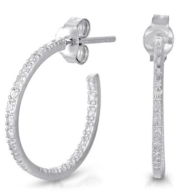 Diamond Hoop Earrings in Rhodium Plated Solid Brass