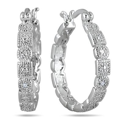 Diamond Hoop Earrings in Rhodium Plated Solid Brass