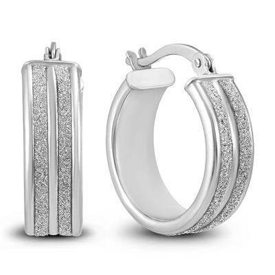 Double Row Round Sparkle Dust Hoop Earrings .925 Sterling Silver