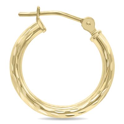 14K Yellow Gold Shiny Diamond Cut Engraved Hoop Earrings (16mm)