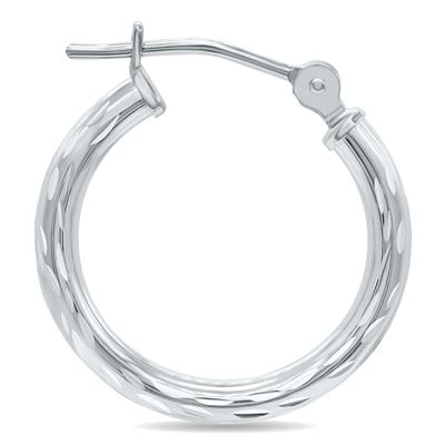 14K White Gold Shiny Diamond Cut Engraved Hoop Earrings (16mm)