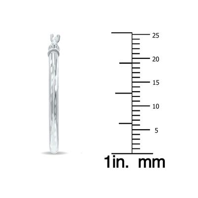 14K White Gold Shiny Diamond Cut Engraved Hoop Earrings (25mm)