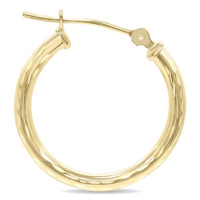 10K Yellow Gold Shiny Diamond Cut Engraved Hoop Earrings (20mm)