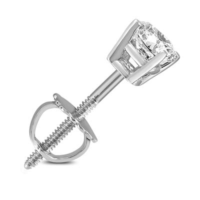 3/8 Carat Round Single Stud Diamond Earring in 14K White Gold