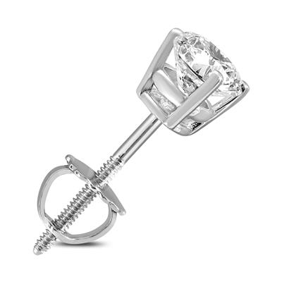 AGS Certified 3/4 Carat Round Single Stud Diamond Earring in 14K White Gold