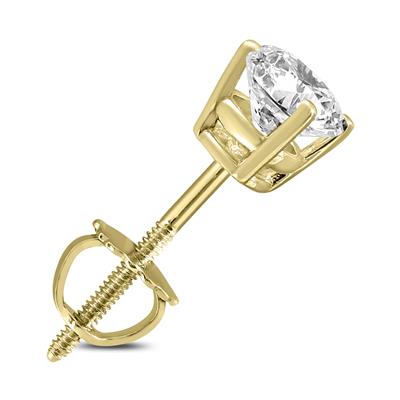 1/2 Carat Round Single Stud Diamond Earring in 14K Yellow Gold