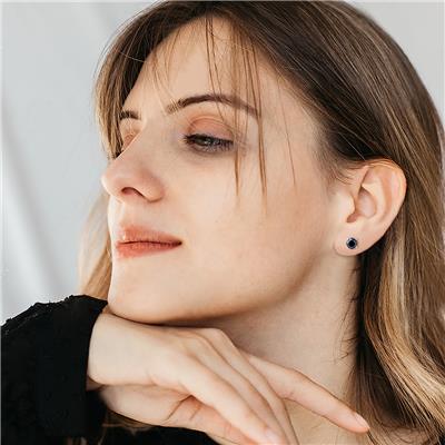 1 1/2 Carat Round Single Solitaire Black Diamond Stud Earring in 10K Yellow Gold